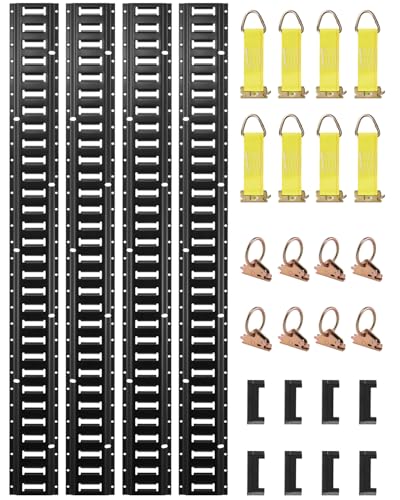 Kit d'arrimage E-Track acier 30 pi&egrave;ces avec rails, anneaux et sangles pour camionnette et remorque